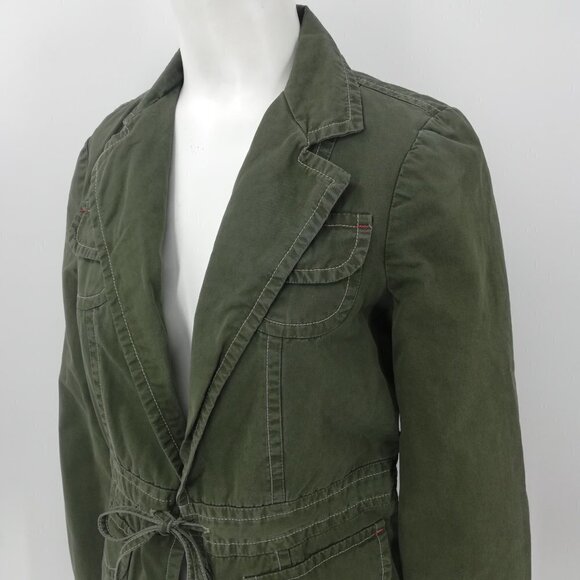 Lucky Brand Military Jacket Size XS Snap Pockets Button Drawstring Green Boho - Picture 8 of 12